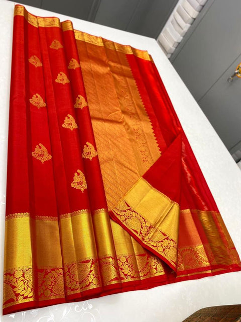 VastraLakshmi Desirable Red Soft Banarasi Silk Saree With Classic Blouse Piece