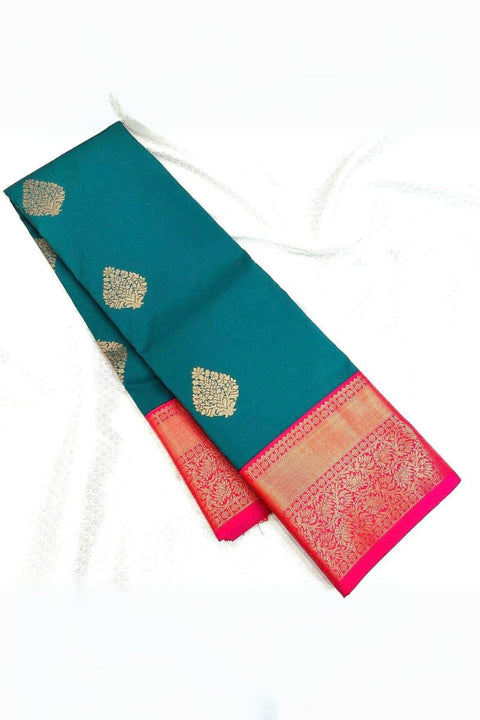 VastraLakshmi Lagniappe Rama Soft Banarasi Silk Saree With Luxuriant Blouse Piece