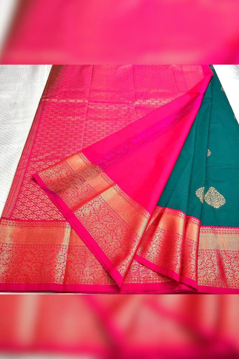 VastraLakshmi Lagniappe Rama Soft Banarasi Silk Saree With Luxuriant Blouse Piece