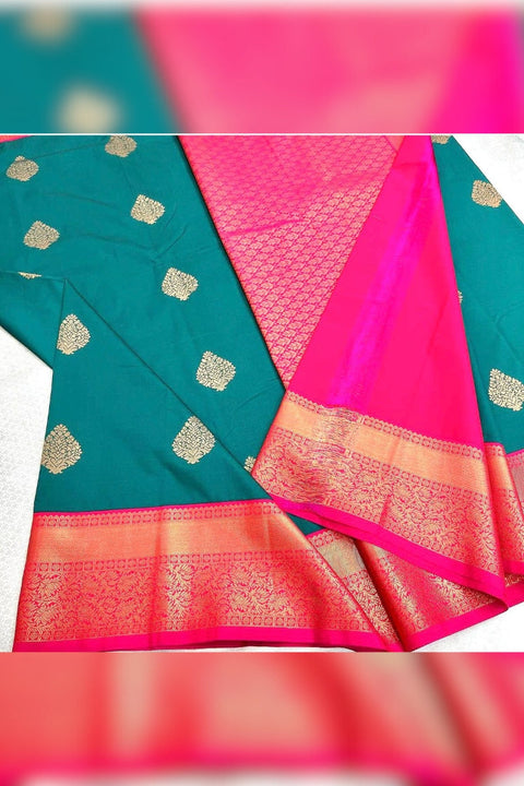 VastraLakshmi Lagniappe Rama Soft Banarasi Silk Saree With Luxuriant Blouse Piece