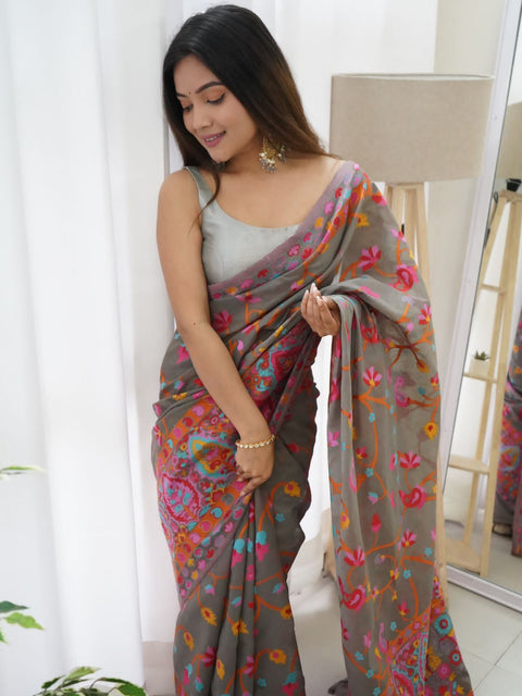 VastraLakshmi Sensational Grey Pashmina saree With Girlish Blouse Piece