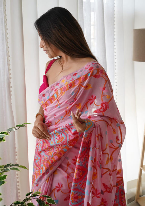 VastraLakshmi Majesty Pink Pashmina saree With Fancifull Blouse Piece