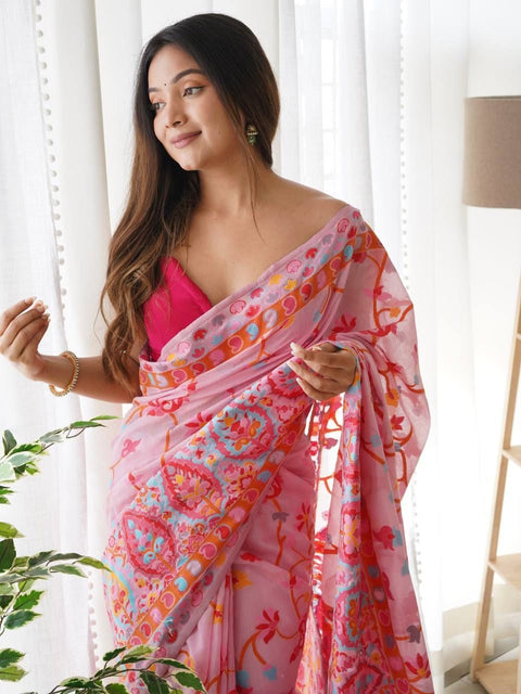 VastraLakshmi Majesty Pink Pashmina saree With Fancifull Blouse Piece