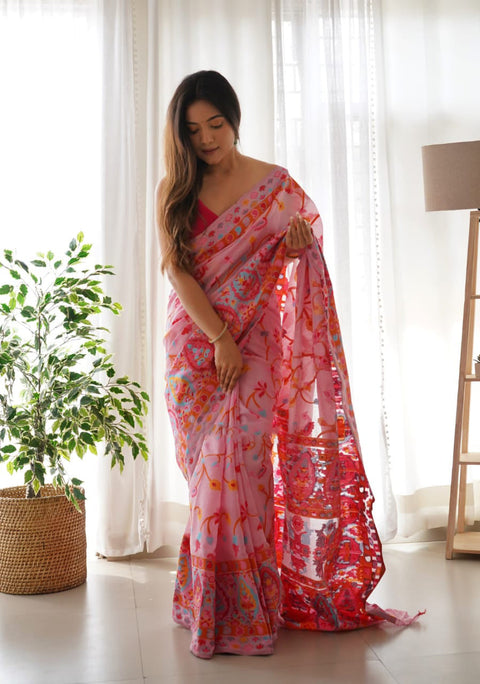 VastraLakshmi Majesty Pink Pashmina saree With Fancifull Blouse Piece