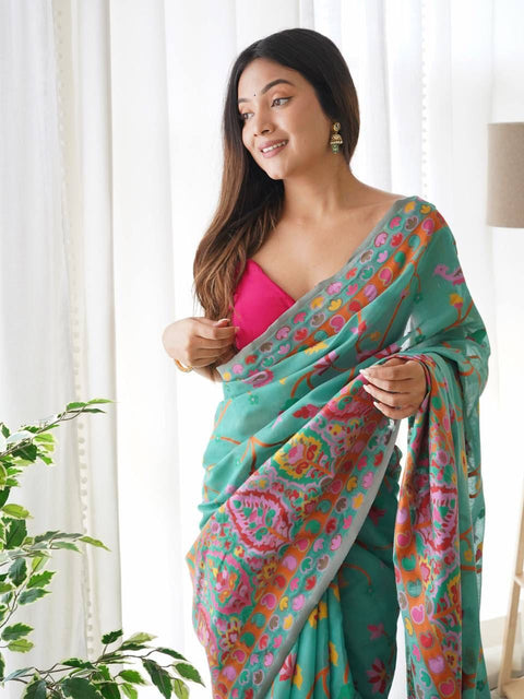 VastraLakshmi Fairytale Rama Pashmina saree With Angelic Blouse Piece