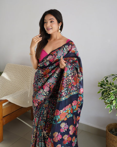 VastraLakshmi Pretty Black Pashmina saree With Amazing Blouse Piece