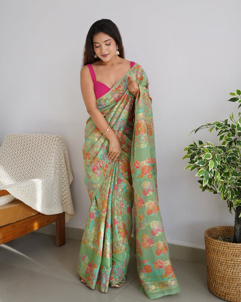 VastraLakshmi Charming Pista Pashmina saree With Breathtaking Blouse Piece