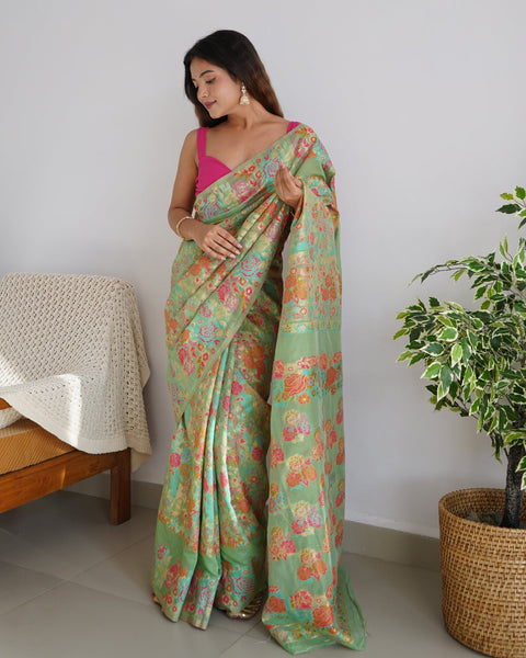 VastraLakshmi Charming Pista Pashmina saree With Breathtaking Blouse Piece