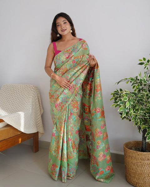 VastraLakshmi Charming Pista Pashmina saree With Breathtaking Blouse Piece