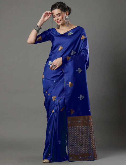 VastraLakshmi Blooming Blue Soft Silk Saree With Flamboyant Blouse Piece