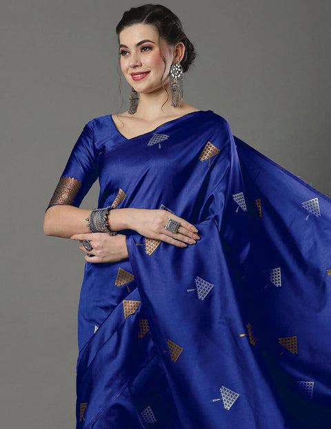 VastraLakshmi Blooming Blue Soft Silk Saree With Flamboyant Blouse Piece