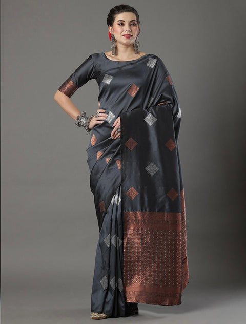 VastraLakshmi Lagniappe Grey Soft Silk Saree With Redolent Blouse Piece