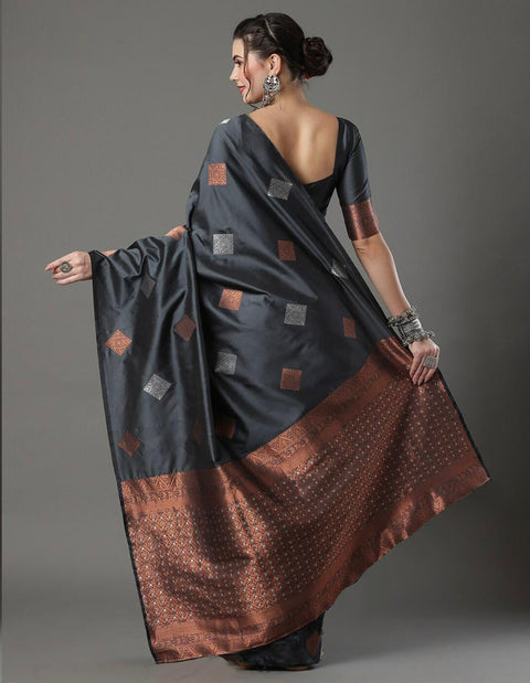 VastraLakshmi Lagniappe Grey Soft Silk Saree With Redolent Blouse Piece