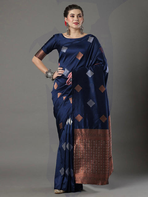 VastraLakshmi Symmetrical Navy Blue Soft Silk Saree With Splendorous Blouse Piece