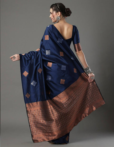 VastraLakshmi Symmetrical Navy Blue Soft Silk Saree With Splendorous Blouse Piece