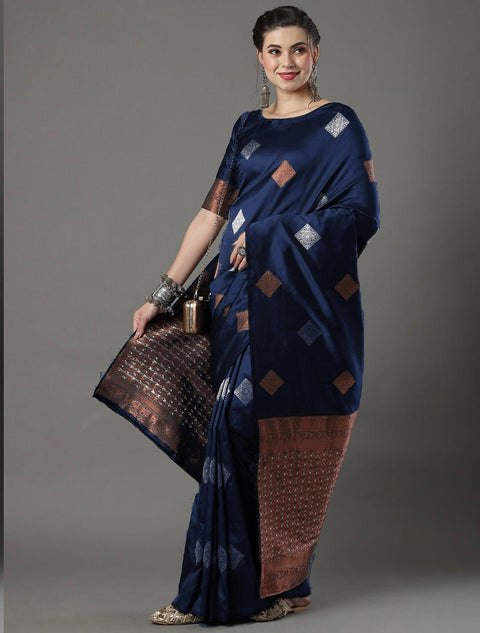 VastraLakshmi Symmetrical Navy Blue Soft Silk Saree With Splendorous Blouse Piece