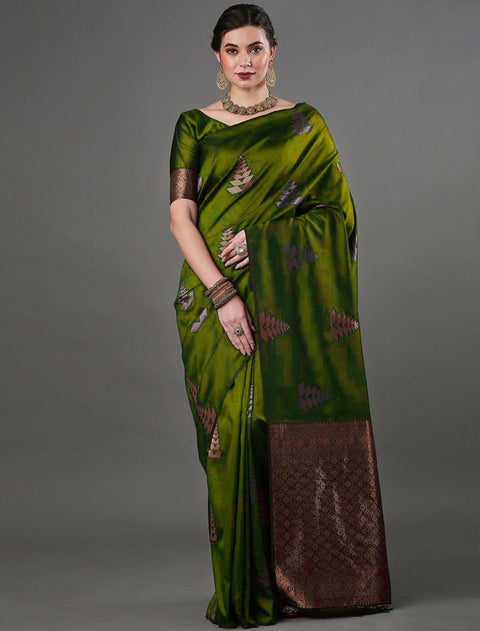 VastraLakshmi Glittering Mahndi Soft Silk Saree With Splendorous Blouse Piece