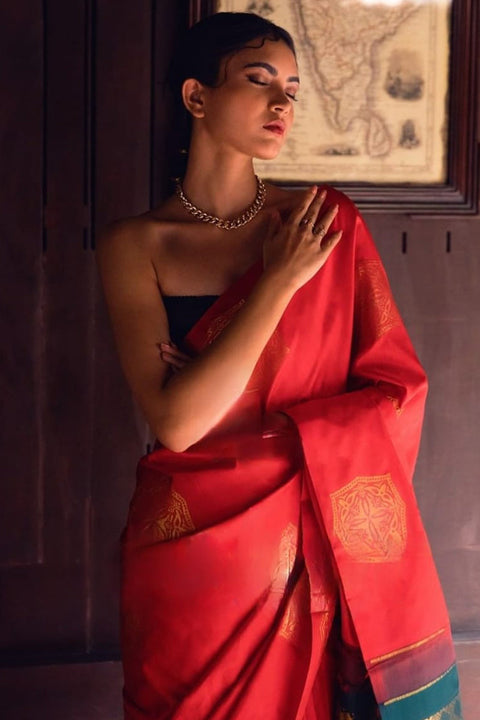 VastraLakshmi Lissome Red Soft Silk Saree With Luxuriant Blouse Piece