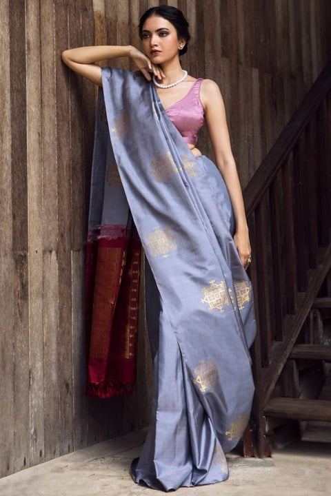 VastraLakshmi Vestigial Grey Soft Silk Saree With Fugacious Blouse Piece