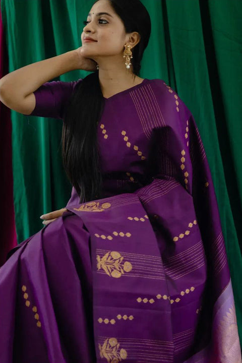 VastraLakshmi Redolent Purple Soft Silk Saree With Fragrant Blouse Piece