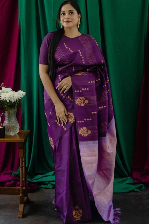 VastraLakshmi Redolent Purple Soft Silk Saree With Fragrant Blouse Piece