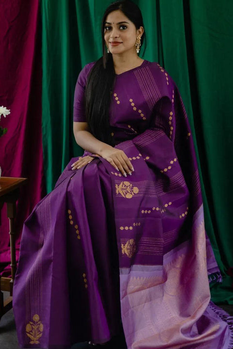 VastraLakshmi Redolent Purple Soft Silk Saree With Fragrant Blouse Piece