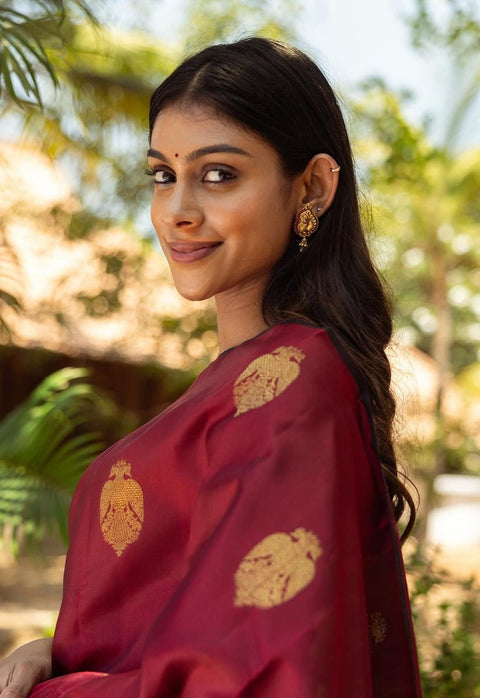 VastraLakshmi Exquisite Maroon Soft Silk Saree With Ailurophile Blouse Piece