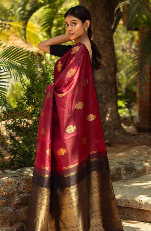 VastraLakshmi Exquisite Maroon Soft Silk Saree With Ailurophile Blouse Piece