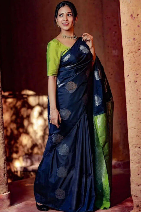 VastraLakshmi Wonderful Navy Blue Soft Silk Saree With Pretty Blouse Piece