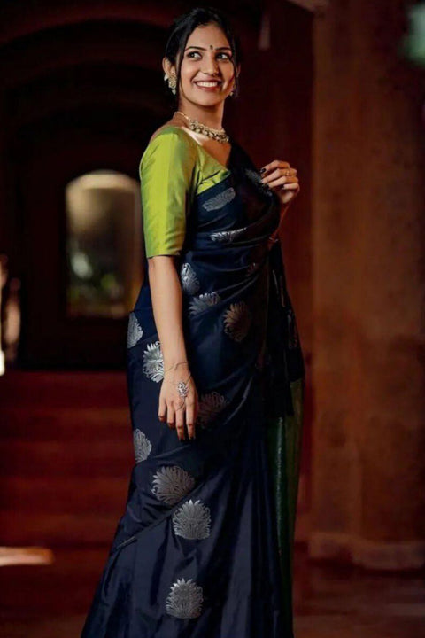 VastraLakshmi Wonderful Navy Blue Soft Silk Saree With Pretty Blouse Piece