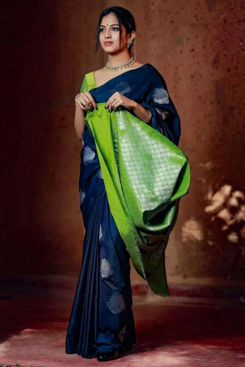 VastraLakshmi Wonderful Navy Blue Soft Silk Saree With Pretty Blouse Piece