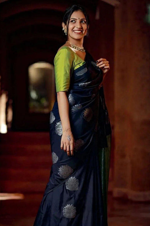 VastraLakshmi Wonderful Navy Blue Soft Silk Saree With Pretty Blouse Piece