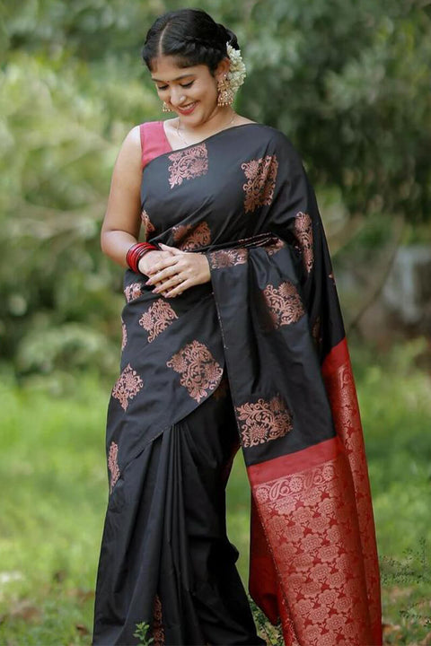 VastraLakshmi Adorable Black Soft Silk Saree With Gratifying Blouse Piece