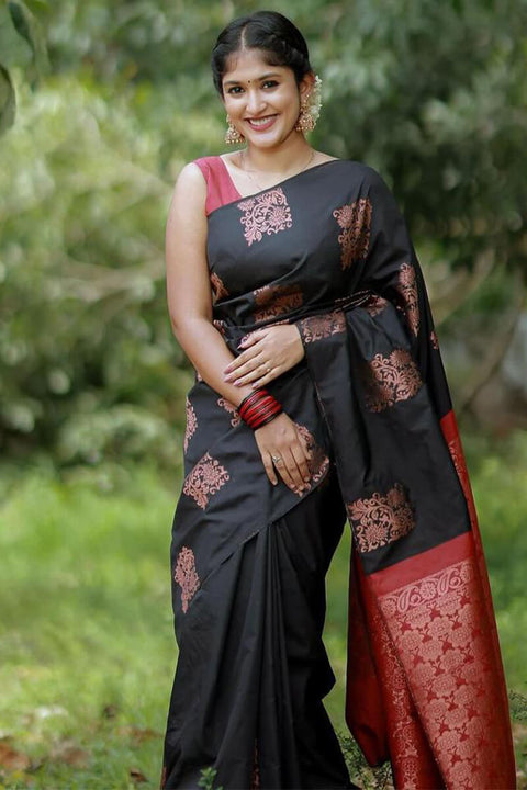 VastraLakshmi Adorable Black Soft Silk Saree With Gratifying Blouse Piece