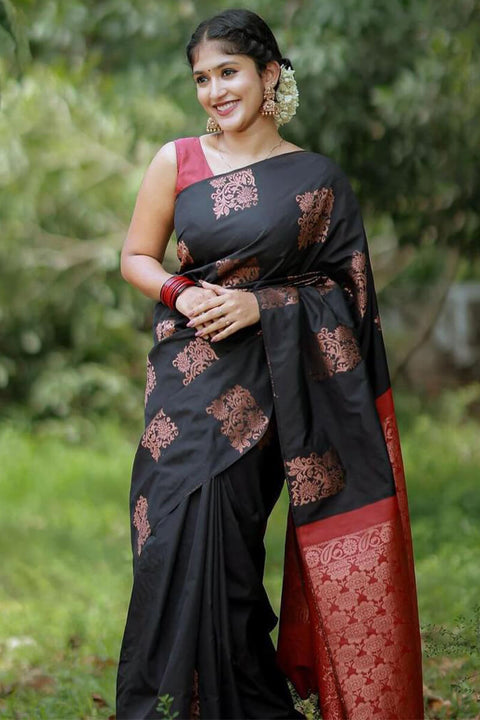 VastraLakshmi Adorable Black Soft Silk Saree With Gratifying Blouse Piece