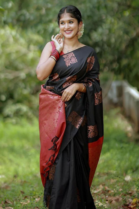 VastraLakshmi Adorable Black Soft Silk Saree With Gratifying Blouse Piece