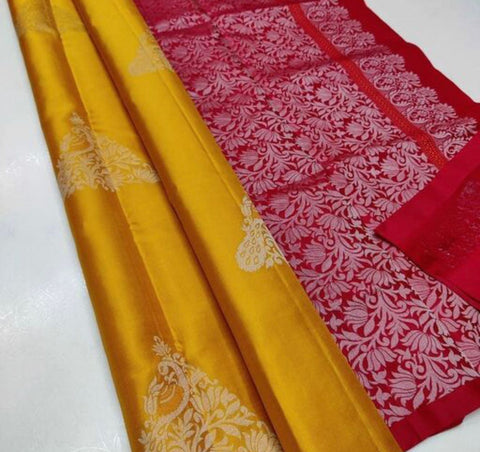 VastraLakshmi Smashing Mustard Soft Silk Saree With Snazzy Blouse Piece