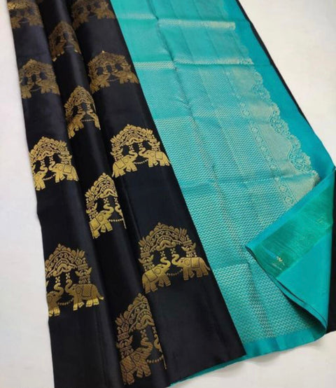 VastraLakshmi Evocative Black Soft Silk Saree With Panoply Blouse Piece