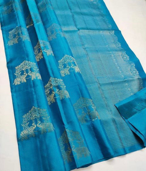 VastraLakshmi Panoply Turquoise Soft Silk Saree With Moiety Blouse Piece