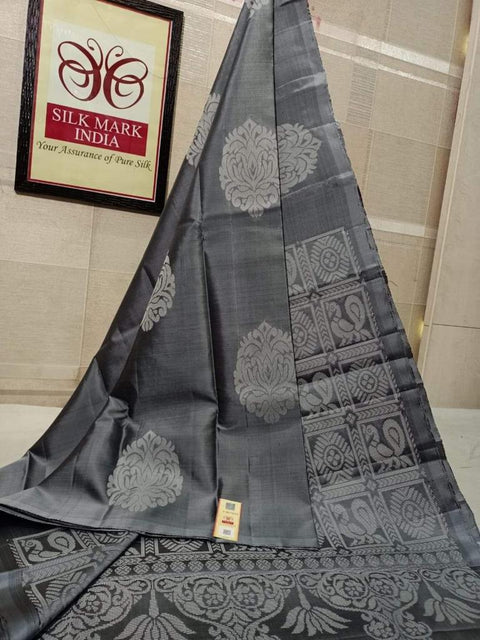 VastraLakshmi Embrocation Grey Soft Silk Saree With Ratatouille Blouse Piece