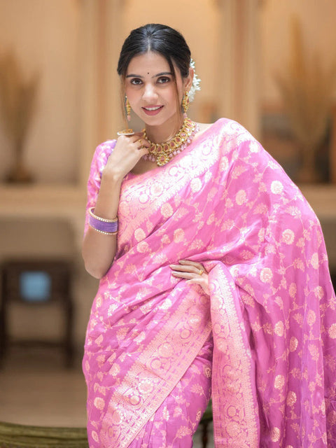 VastraLakshmi Glorious Baby Pink Soft Silk Saree With Opulent Blouse Piece