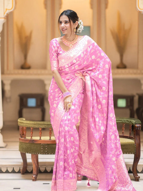 VastraLakshmi Glorious Baby Pink Soft Silk Saree With Opulent Blouse Piece