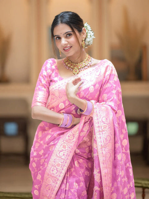 VastraLakshmi Glorious Baby Pink Soft Silk Saree With Opulent Blouse Piece