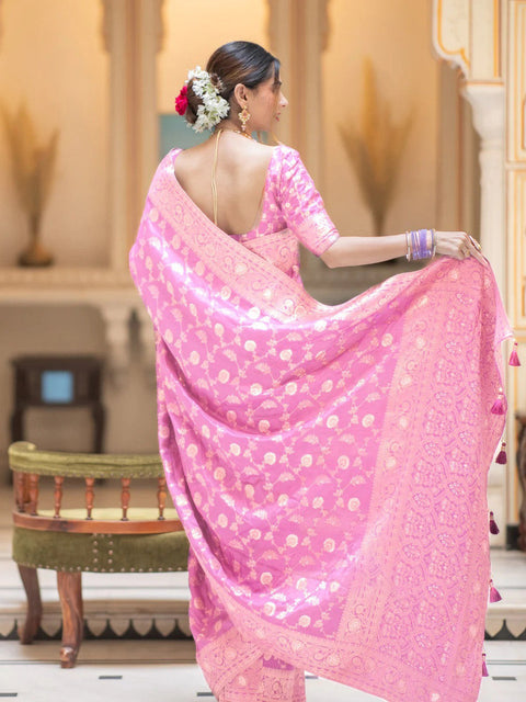 VastraLakshmi Glorious Baby Pink Soft Silk Saree With Opulent Blouse Piece