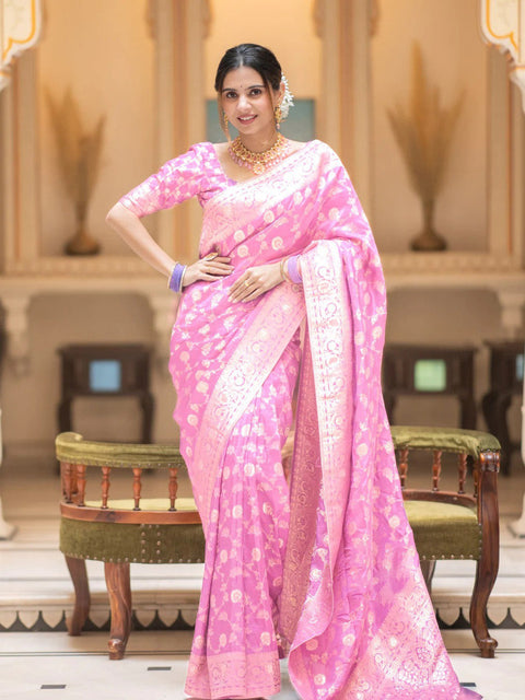 VastraLakshmi Glorious Baby Pink Soft Silk Saree With Opulent Blouse Piece