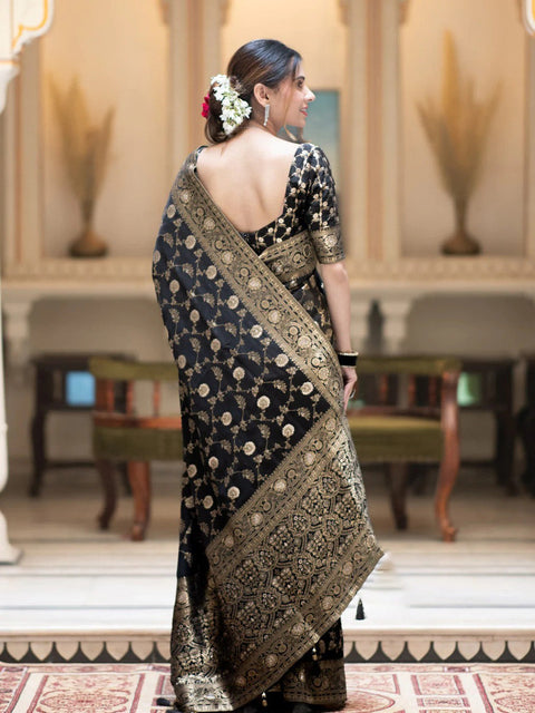 VastraLakshmi Captivating Black Soft Silk Saree With Jazzy Blouse Piece