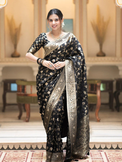 VastraLakshmi Captivating Black Soft Silk Saree With Jazzy Blouse Piece