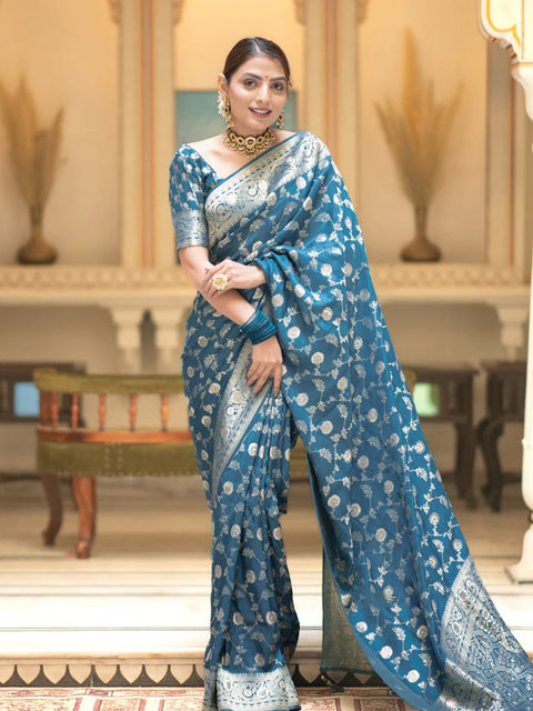 VastraLakshmi Gorgeous Firozi Soft Silk Saree With Sophisticated Blouse Piece