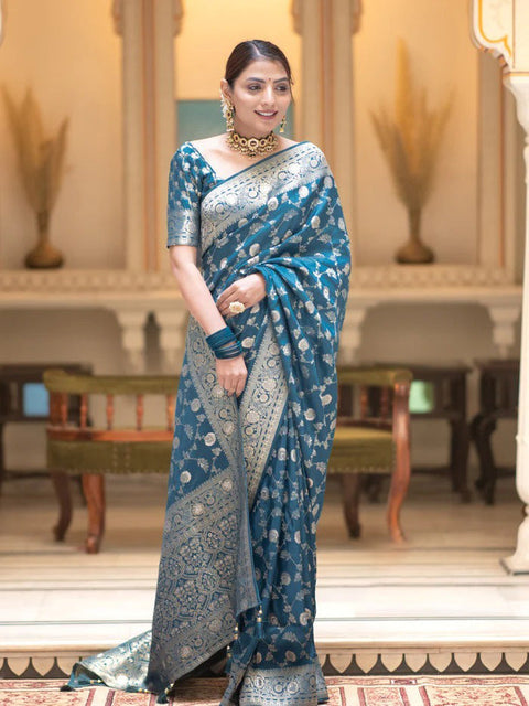 VastraLakshmi Gorgeous Firozi Soft Silk Saree With Sophisticated Blouse Piece