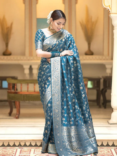 VastraLakshmi Gorgeous Firozi Soft Silk Saree With Sophisticated Blouse Piece